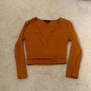 Cropped v neck long sleeve top